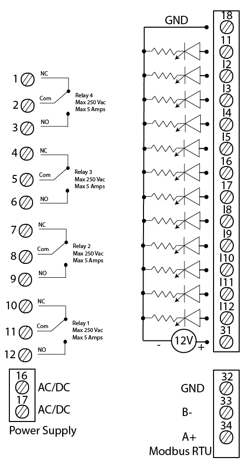 QA 12DI 4DO wiring diagram